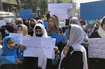 Women protesting against the Taliban regime.