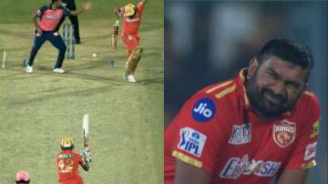 Bhanuka Rajapaksa seen in pain after a Shikhar Dhawan ball hit him