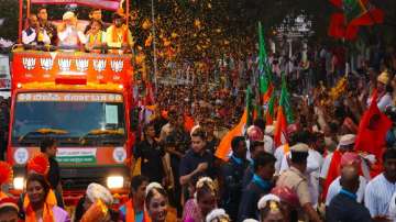 PM Modi during mega roadshow in Karnataka's Mysuru.