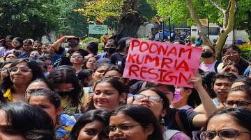 Students protest against the principal