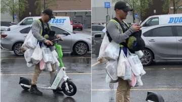 Man's hack for carrying groceries on scooter