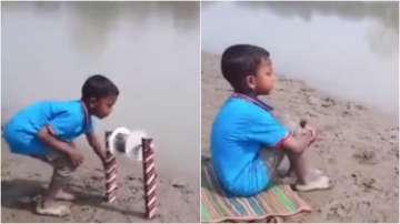 Little boy's unique fishing technique