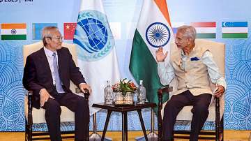 External Affairs Minister S. Jaishankar interacts with Shanghai Cooperation Organisation (SCO) Secretary-General Zhang Ming during a meeting on the sidelines of the SCO Foreign Ministers’ Meeting, in Panaji.