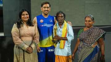 MS Dhoni felicitates The Elephant Whisperers couple at MA Chidambaram stadium