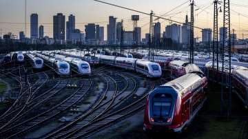 Trains are parked near the central train station in Frankfurt, Germany. (Representational image)