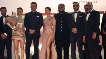 Anurag Kashyap with the lead cast of Sunny Leone and Rahul Bhat.