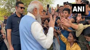Prime Minister Modi during a brief interaction with kids in Karnataka's Kalaburagi.