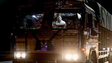 Rahul Gandhi travels in a truck  