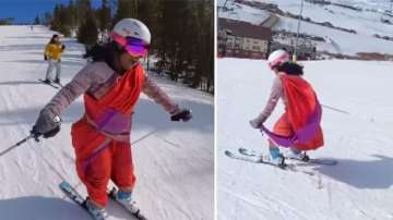 NRI woman skis in saree