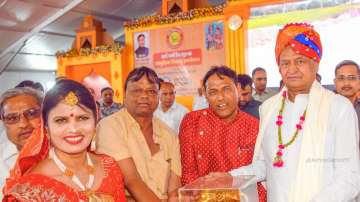 Rajasthan Chief Minister Ashok Gehlot during a mass marriage ceremony in Baran.