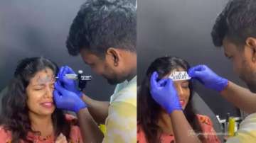 Bengaluru woman getting her husband's name “tattooed” on her forehead