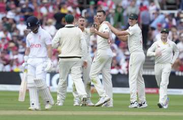 Australia bowlers celebrate Ben Duckett's wicket at Lord's