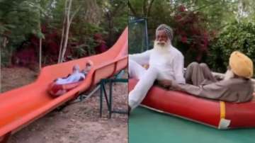 Watch: 2 elderly Sikh men’s water slide fun