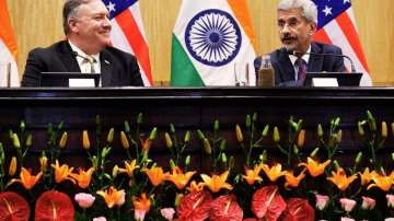 Former US Secretary of State Mike Pompeo, left, while attending a news conference with Indian counterpart S Jaishankar, at the Foreign Ministry in New Delhi in 2019.