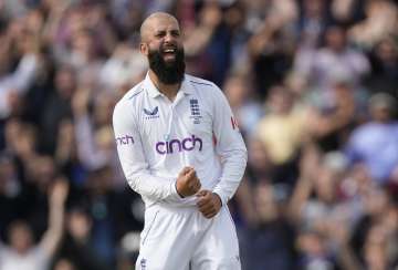 Moeen Ali celebrates a wicket during the Ashes 2023