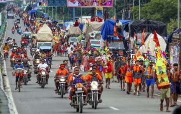 Thousands of pilgrims can be seen on the roads as the part of annual Hindu pilgrimage.