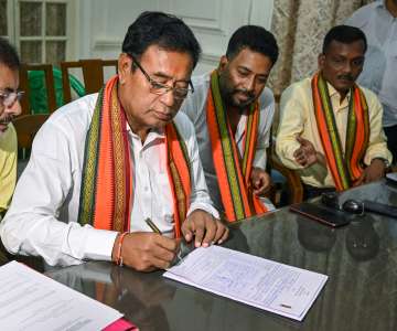 BJP candidate Ananta Barman Maharaj files his nomination papers for upcoming Rajya Sabha polls, at West Bengal Legislative Assembly in Kolkata