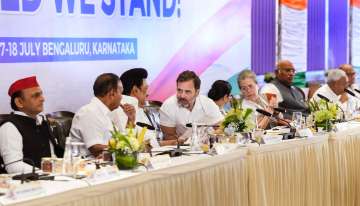 Rahul Gandhi with other Opposition bloc leaders