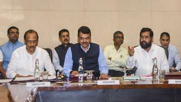 Maharashtra Chief Minister Eknath Shinde with Dy CMs Devendra Fadnavis (Centre) and Ajit Pawar (Left). 