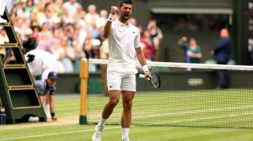 Novak Djokovic during Wimbledon 2023 quarter-final on Tuesday