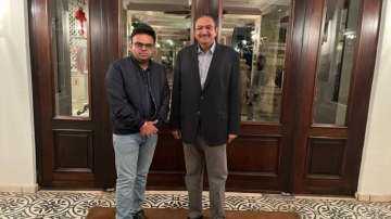 Jay Shah and Zaka Ashraf during ICC meeting in Durban