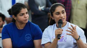 Sakshi Malik during press conference at Jantar Mantar in New Delhi in May 2023