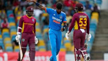 Hardik Pandya during the 2nd ODI against WI on July 29, 2023