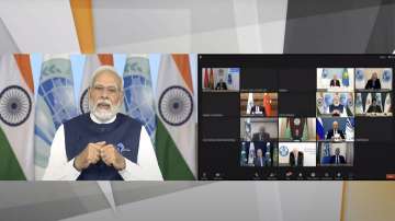 PM Modi addresses the 23rd Summit of the SCO Council of Heads of State via video conferencing.