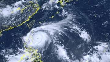 A satellite image of the typhoon Doksuri near the Philippines