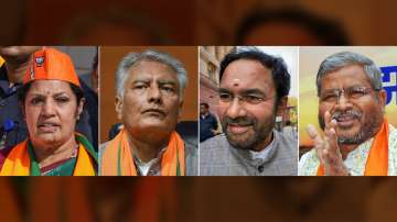 File photo of senior BJP leaders (L-R) D Purandeswari, Sunil Jakhar, G Kishan Reddy and Babulal Marandi, who have been appointed as the new state chiefs of Andhra Pradeh, Punjab, Telangana and Jharkhand respectively ahead of the Lok Sabha polls, Tuesday, July 4, 2023. 