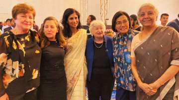 The picture featured Finance Minister Nirmala Sitharaman with the first deputy managing director of the International Monetary Fund (IMF) Gita Gopinath, IMF managing director Kristalina Georgieva, and US Treasury Secretary Janet Yellen
