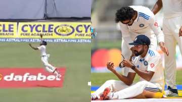 Mohammed Siraj flew to take a stunning one-handed catch in the first Test against the West Indies