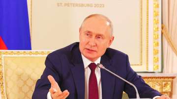 Russian President Vladimir Putin while speaking to media persons in St Petersburg.