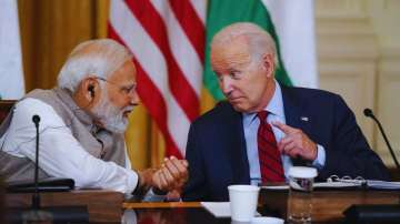 PM Narendra Modi with US President Joe Biden in Washington.
