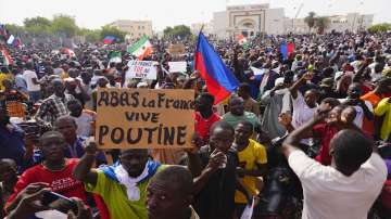 A protest led by supporters of coup leader Abdourahmane Tchiani in Niamey.