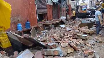 A wall collapsed near Banke Bihari Temple in Vrindavan