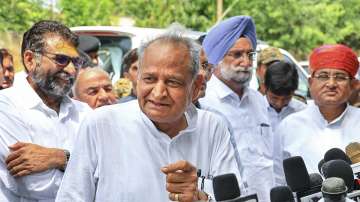 Rajasthan Chief Minister Ashok Gehlot speaks with the media