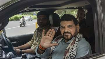 Outgoing Wrestling Federation of India (WFI) chief and BJP MP Brij Bhushan Sharan Singh leaves from Rouse Avenue Court after a hearing, in New Delhi.