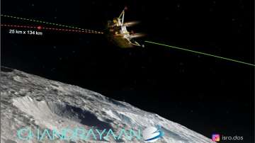 An illustration showing ISROs Chandrayaan-3 after the orbit of Landing Module (LM) was successfully reduced to 25 km x 134 km.