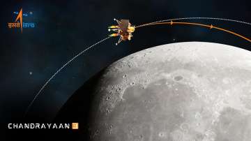 An illustration showing ISROs Chandrayaan-3 after the orbit of Landing Module (LM) was successfully reduced to 25 km x 134 km.