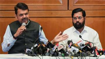 Maharashtra Chief Minister Eknath Shinde with Maharashtra Dy CM Devendra Fadnavis interacts with the media. (Representational image)