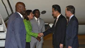 US Commerce Secretary Gina Raimondo with Lin Feng, Director General of China Ministry of Commerce, in Beijing