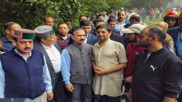 Himachal Pradesh Chief Minister Sukhwinder Singh Sukhu visits the site after collapse of a temple following a massive landslide near Summer Hill in Shimla