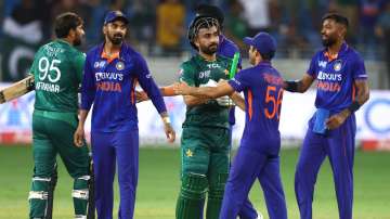 India and Pakistan players shake hands after their clash in the Asia Cup 2022