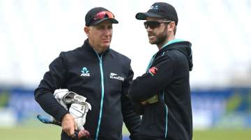 New Zealand head coach Gary Stead and Kane Williamson during the Test series against England in June 2022
