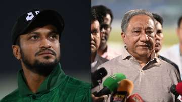 Shakib Al Hasan and Nazmul Hassan during T20I series against England in March 2023