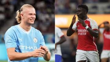 Manchester City's Erling Haaland and Arsenal's Bukayo Saka