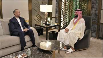 Iranian Foreign Minister Hossein Amirabdollahian with Saudi Arabia Crown Prince Mohammed bin Salman in Riyadh