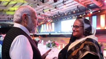 Prime Minister Narendra Modi with his Bangladesh counterpart Sheikh Hasina at a BRICS dinner