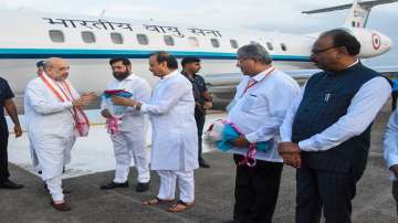 Amit Shah with Maharashtra CM Eknath Shinde, Deputy CM Ajit Pawar